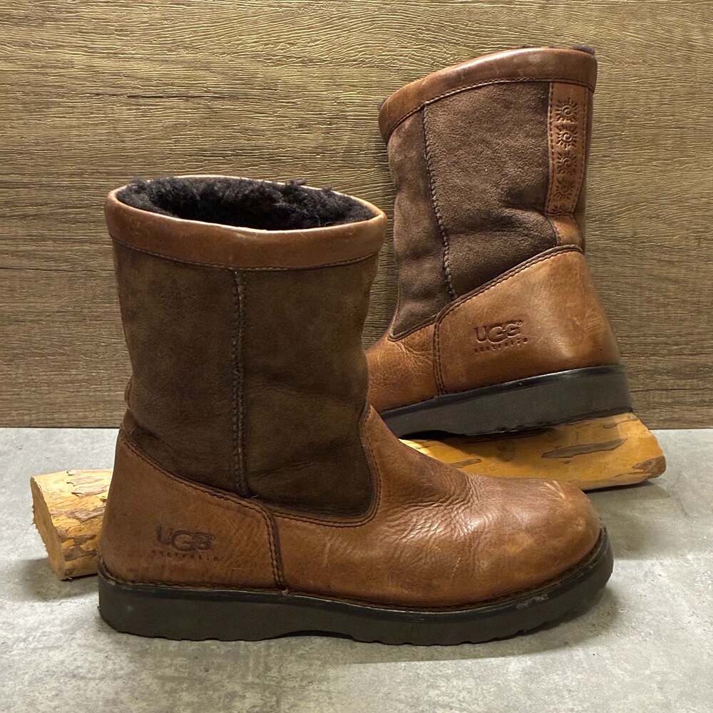 UGG Australia Beacon Waterproof Brown Leather Shearling Lined Boots Women SZ 6